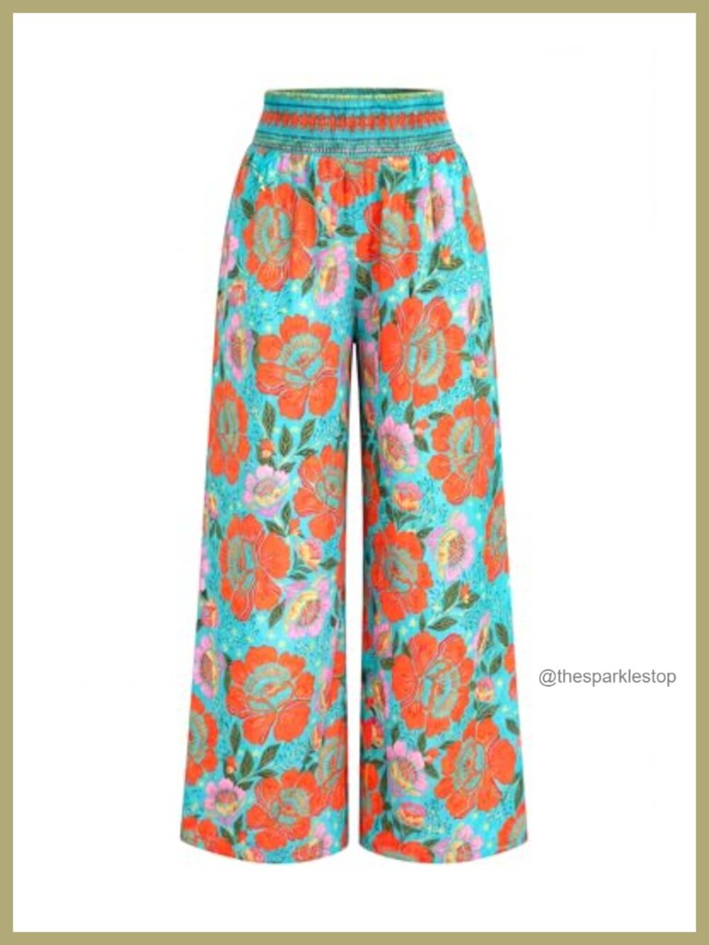 Wide Leg Floral Pants Smocked Waist Loose Fit Trousers Beach Vacation